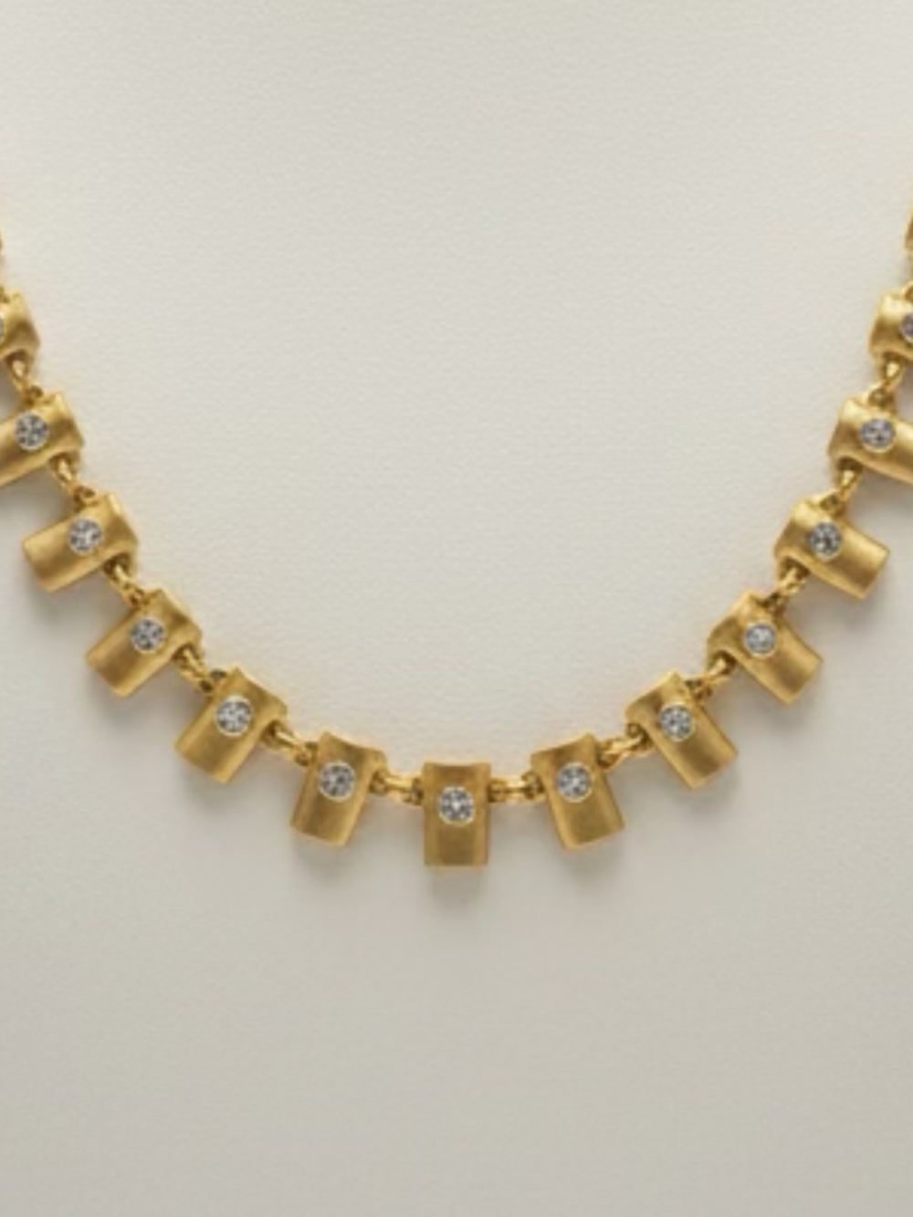 Vintage J. Crew Brushed Gold Tone  and Rhinestone Collar Necklace Quiet Luxury